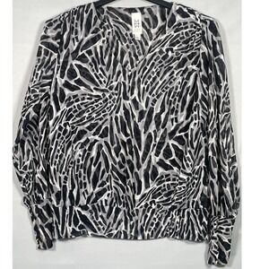 Marc Bouwer Womens Small Sheer Mesh Abstract Animal Print V-Neck Blouse